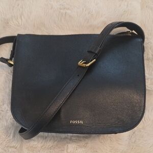 Fossil Black Crossbody Bag with Gold Accents